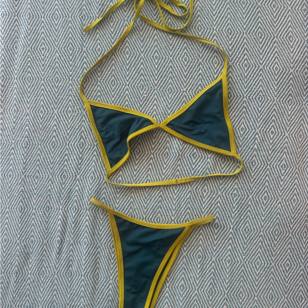 Vibrant Green and Yellow Bikini with Triangle Top & bandeau top